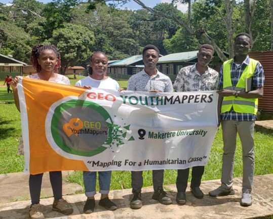 The Project team at the Budongo Conservation Field Station in Masindi district for the data validation exercise. From left to right, Kasande Jemimah, Aceng Sheila, Ainomujuni Griffin, Masaba Mathias, and Jurua Michael